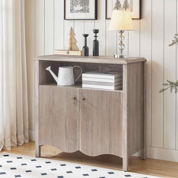 Oriental-Style Greige Console Table, Engineered Wood Entryway Storage Cabinet with Adjustable Shelf, Multi-Scenario Buffet Sideboard