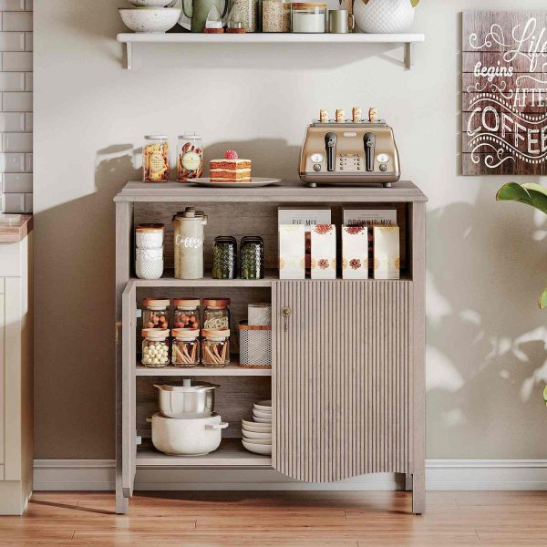 Oriental-Style Greige Console Table, Engineered Wood Entryway Storage Cabinet with Adjustable Shelf, Multi-Scenario Buffet Sideboard