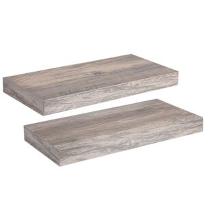 floating shelves, wall shelf set of 2, 15.7 inch hanging shelf with invisible brackets, for bathroom, bedroom, toilet, kitchen, office, living room decor, greige