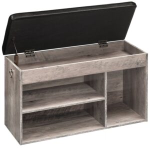 Shoe Storage Bench with Padded Cushion, Entryway Bench with Flip-Open Storage Box and Adjustable Shelf, Shoe Rack with Hidden Compartment, for Entryway, Living Room, Greige