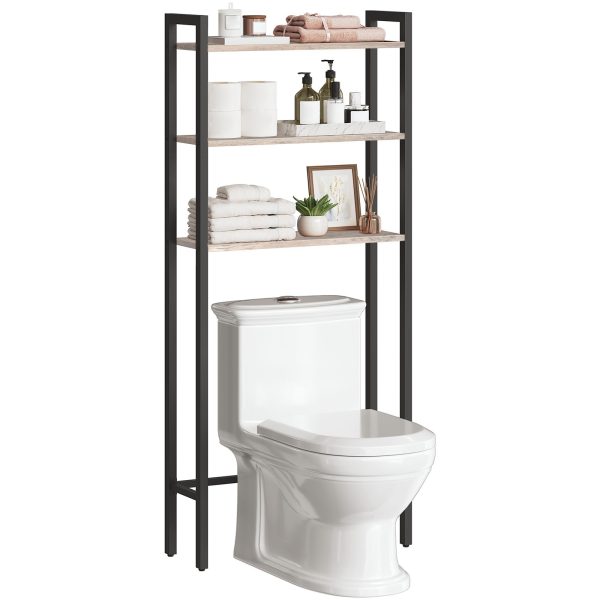 3-Tier Industrial Over-the-Toilet Storage Rack, Grey & Black Multifunctional Bathroom Organizer, Space-Saving Shelving Unit for Bathroom, Easy Assembly