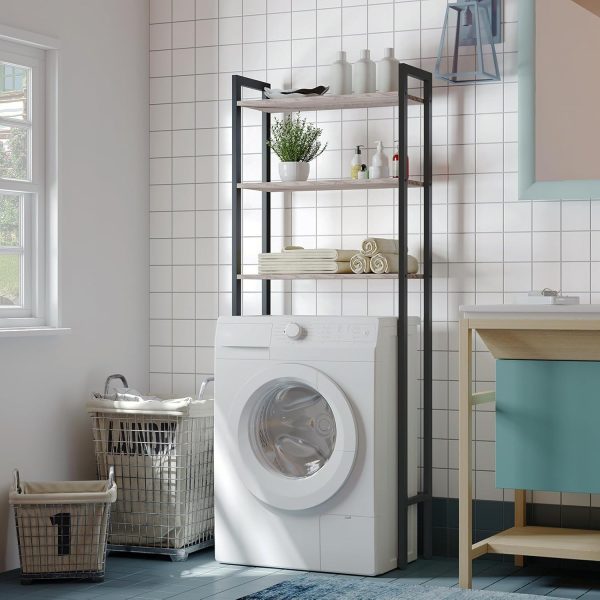 3-Tier Industrial Over-the-Toilet Storage Rack, Grey & Black Multifunctional Bathroom Organizer, Space-Saving Shelving Unit for Bathroom, Easy Assembly