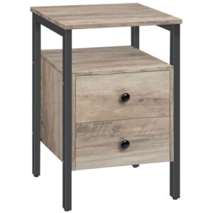 End Table, Side Table, Bedside Table with 2 Drawers and Storage Shelves, Side End Table, Sofa Table for Living Room, Accent Furniture, Easy Assembly, Grey and Black