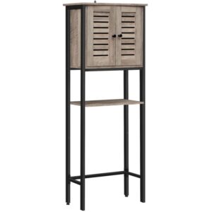 toilet storage rack, over-the-toilet cabinet with louver door, industrial multi-functional bathroom space saver, easy to assemble, stable, grey
