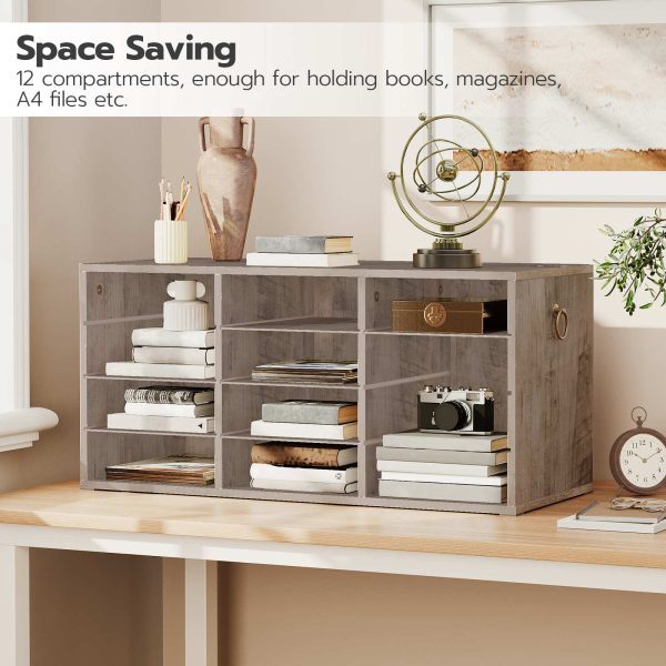 Grey 12-Compartment Wooden Countertop Mail Sorter, Desktop Document Organizer for Office, Domov & Třída