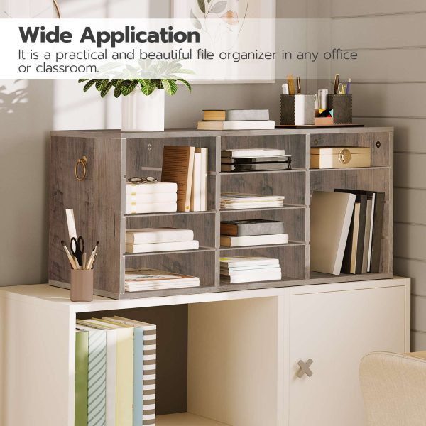 Grey 12-Compartment Wooden Countertop Mail Sorter, Desktop Document Organizer for Office, Domov & Třída