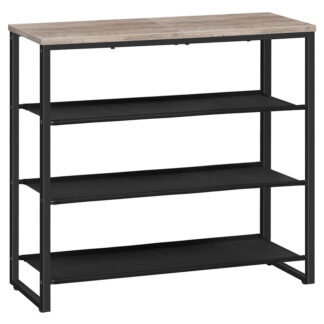 رف الأحذية الرمادي, 4 منظم تخزين الأحذية من الطبقة مع 3 رفوف قماش أكسفورد ولوحة علوية, يحمل 12-16 أزواج من الأحذية للدخول والخزانة, صناعي