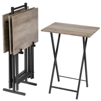 طاولات تلفزيون قابلة للطي, مجموعة من 4 صواني التلفزيون مع رف التخزين, طاولة جانبية صناعية لتناول الطعام على الأريكة, طاولة وجبات خفيفة قابلة للطي للمساحة الصغيرة, تجميع سهل, جريج وأسود