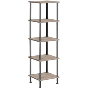 5-tier corner shelf stand, corner square rack display shelf, tall storage rack plant stand, corner bookcase for small spaces, living room, home office, kitchen, grey and black