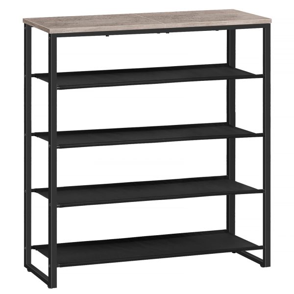 5-Tier Shoe Rack, Storage Organizer with 4 Oxford Fabric Shelves and Top Panel, Holds 16-20 Pairs of Shoes, for Entryway and Closet, Industrial Style, Greige and Black
