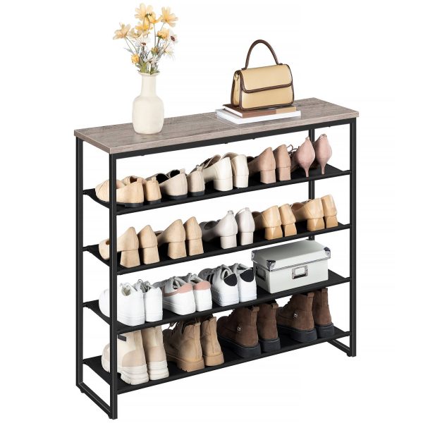 5-Tier Shoe Rack, Storage Organizer with 4 Oxford Fabric Shelves and Top Panel, Holds 16-20 Pairs of Shoes, for Entryway and Closet, Industrial Style, Greige and Black