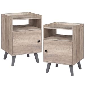 bedside table, small nightstand, bedside cabinet, bed side cupboard with switchable door, open storage shelf, industrial nightstand, for small space, bedroom, wood look, grey