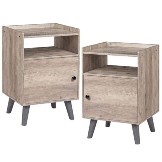houten nachtkastjes set van 2, houten nachtkastje met schakelbare deur, bijzettafel voor kleine spaties, Stabiele houten benen, houten uiterlijk accenttafel, Eenvoudige montage, grijs