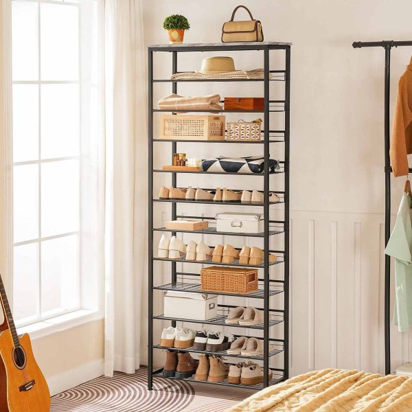 Tall Shoe Rack, Large-Capacity Shoe Storage Organizer, 12-Tier Shoe Rack for 44-55 Pairs of Shoes, Adjustable Metal Shelves, Shoe Storage Unit, Grey