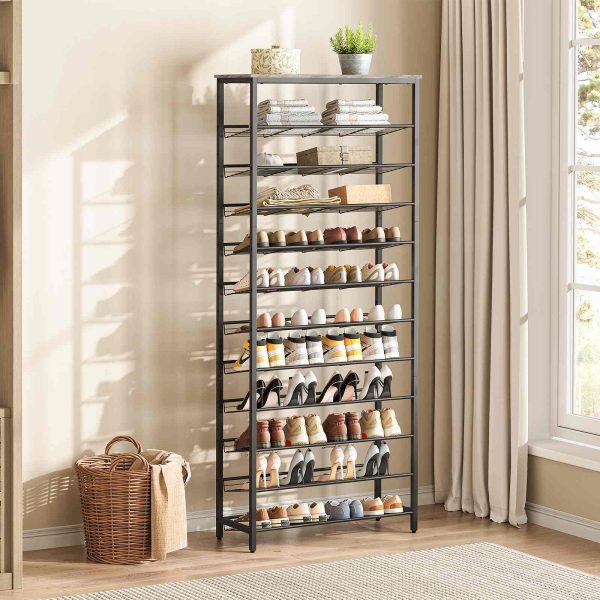 Tall Shoe Rack, Large-Capacity Shoe Storage Organizer, 12-Tier Shoe Rack for 44-55 Pairs of Shoes, Adjustable Metal Shelves, Shoe Storage Unit, Grey