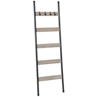 Deckenleiter, 5-Etagen-Handtuchhalter mit Haken, Wandmontierter Deckenständer, Dekoratives Leiterregal, Schals, Industriell, Wohnzimmer, Schlafzimmer, Greige und Schwarz