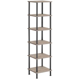 6-tier corner shelf, corner square rack display shelf, tall storage rack plant stand, corner bookcase for small spaces, living room, home office, kitchen, grey and black