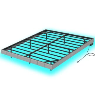 ملكة سرير عائمة رمادية مع مصابيح LED ومحطة الشحن, منجد منصة سرير سرير الإطار بحجم الملكة, لا حاجة إلى بوكس ​​سبرينغز