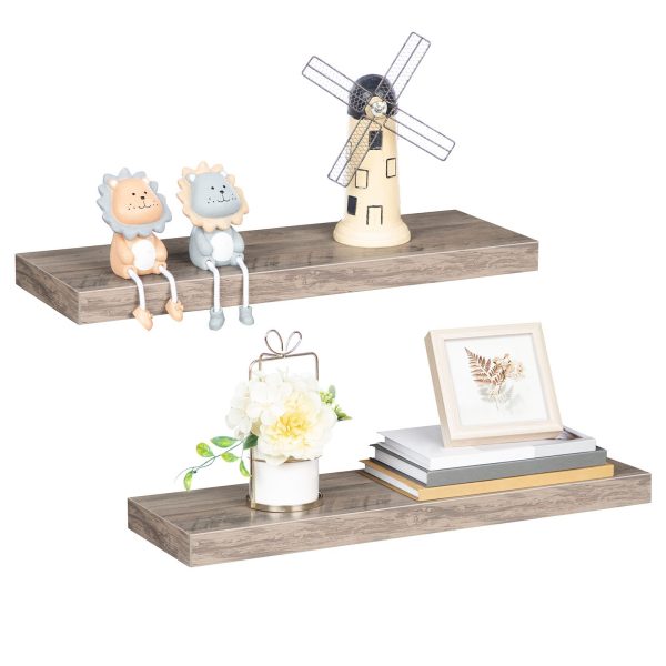 Flydende væghylder Sæt med 2, Vægmonterede opbevaringshylder med usynlige beslag, Velegnet til badeværelse, Soveværelse, Toilet, Køkken, Stue, Kontor, græsk finish