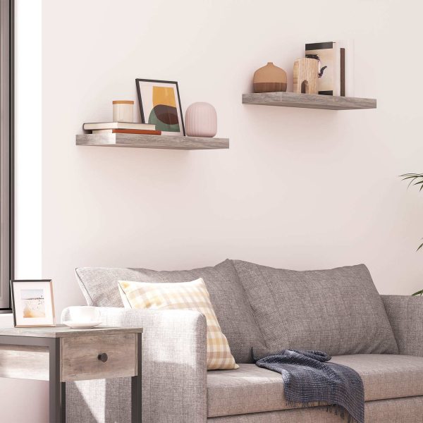 Flydende væghylder Sæt med 2, Vægmonterede opbevaringshylder med usynlige beslag, Velegnet til badeværelse, Soveværelse, Toilet, Køkken, Stue, Kontor, græsk finish