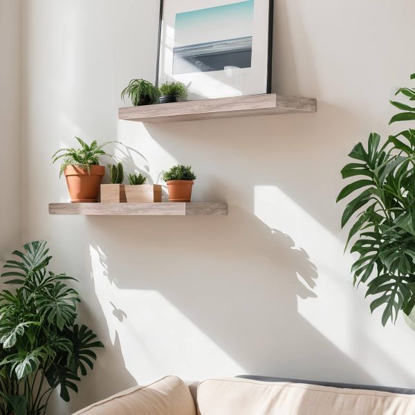 Flydende væghylder Sæt med 2, Vægmonterede opbevaringshylder med usynlige beslag, Velegnet til badeværelse, Soveværelse, Toilet, Køkken, Stue, Kontor, græsk finish