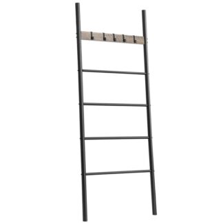 Handtuchhalter, Wandleiter, 5-Tierleiterregal, 23.6 X 69.7 Zentimeter dekorative Leiter mit 5 abnehmbare Haken, Rack für Badezimmer ausstellen, Metall, grau