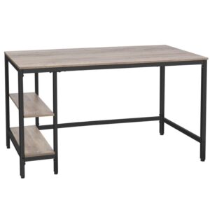 computer desk, 55 inch writing desk with adjustable shelf on left or right, office study desk for laptop, sturdy metal frame, for home office, easy to assemble, grey and black