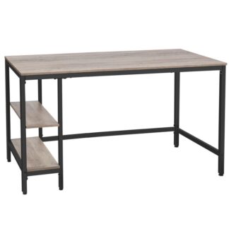 escritorio de la computadora, 55 Escritorio de escritura de pulgadas con estante ajustable a la izquierda o hacia la derecha, Descripción de estudio de la oficina para la computadora portátil, marco de metal resistente, para la oficina en casa, fácil de montar, gris y negro