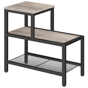 Narrow Side Table, End Table, Small Storage Side Table with 3-Tier Shelves, Industrial Sofa Side Table for Small Spaces, Living Room, Sturdy, Easy Assembly, Grey and Black