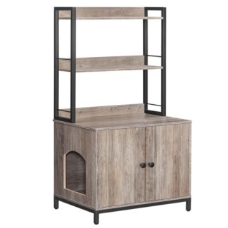 حاوية صندوق القمامة الرمادي والأسود مع الرفوف, أثاث القمامة الخشبية للأثاث, أثاث قمامة كبير مخفي أبواب مزدوجة, دولاب تخزين, بالنسبة لمعظم صندوق القمامة