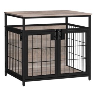 أثاث قفص الكلب, قفص كلب خشبي, بيوت الكلاب مع 3 الأبواب الداخلية, شبكة مزخرفة صناديق الأليف الطاولة للكلب المتوسطة/الصغيرة, بيت الكلب المقاوم للمضغ, greige والأسود