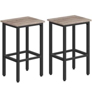bar stools set of 2, breakfast bar stools, wooden stools with metal frame, kitchen stools for kitchen counter island, bar chairs, for home garden bar, bbq, greige and black