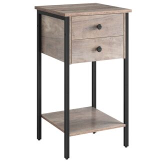 Hoog nachtkastje, Nachtkastje met 2 Laden en opbergplank, Industrieel telefoonbijzettafeltje voor studeerkamer, Slaapkamer, Ruimtebesparend, Eenvoudige montage, Greige en Zwart