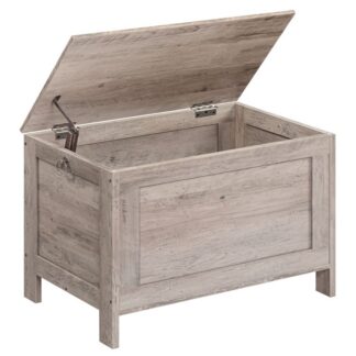 storage chest, retro toy box organizer with safety hinge, sturdy entryway storage bench, wooden look accent furniture, easy assembly, grey