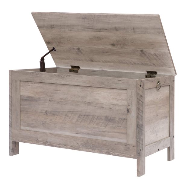 Retro Wooden-Look Storage Chest with Safety Hinge, Multifunctional Entryway Storage Bench and Toy Organizer, Grau, Einfache Montage