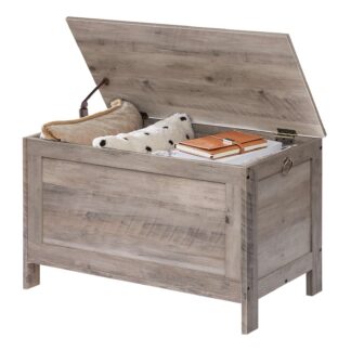 صندوق ألعاب هوبرو, صندوق تخزين ذو مظهر خشبي قديم مع مفصلات أمان, يدعم مقعد تخزين المدخل 220 رطل, 29.9 x 15.7 س 18.9 منظم صندوق الألعاب مقاس بوصة, تجميع سهل, الفحم الأسود