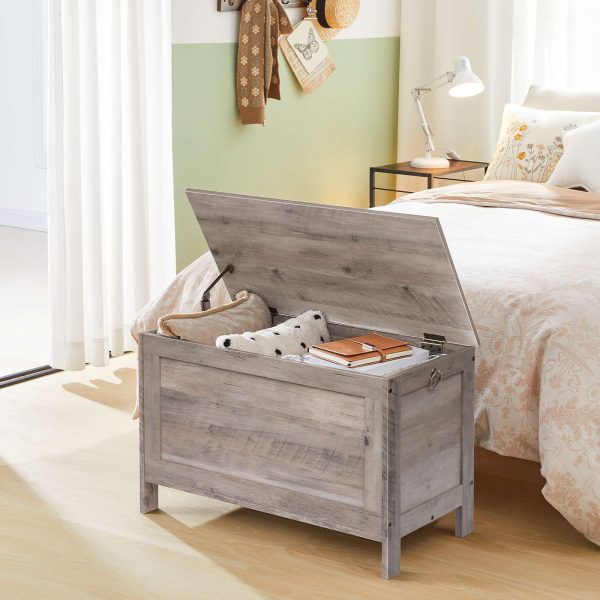 Retro Wooden-Look Storage Chest with Safety Hinge, Multifunctional Entryway Storage Bench and Toy Organizer, Grijs, Eenvoudige montage