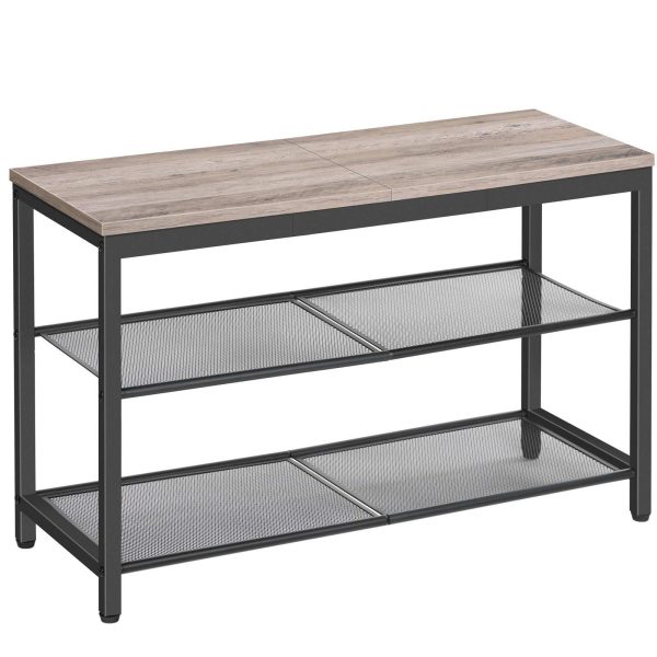 Grey Shoe Bench with 3-Tier Mesh Shelves, Industrial-Style Shoe Organizer Storage Bench, 74.93cm Entryway Bench, مناسبة للمدخل, غرفة الجلوس, المدخل, سهل التجميع
