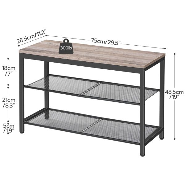 Grey Shoe Bench with 3-Tier Mesh Shelves, Industrial-Style Shoe Organizer Storage Bench, 74.93cm Entryway Bench, مناسبة للمدخل, غرفة الجلوس, المدخل, سهل التجميع