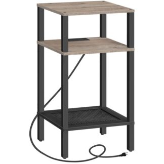 29.5" H Hoge bijzettafel met laadstation, 3-Telefoontafel met verstelbare planken, Smalle bijzettafel met Type-C en USB-poort voor woonkamer, Slaapkamer, Greige