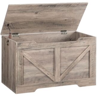 Storage Chest, Retro Toy Box Organizer with U-Shaped Cut-Out Pull, Storage Bench, Safety Hinge, Sturdy Toy Chest, Wooden, Supports 220 lb, Easy Assembly, Grey