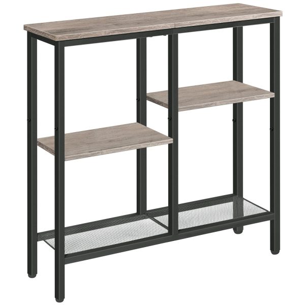4-Tier Industrial Narrow Console Table with Metal Mesh Shelves: A Multi-Scenario Storage Furniture with Adjustable Feet, Greige and Black Finish