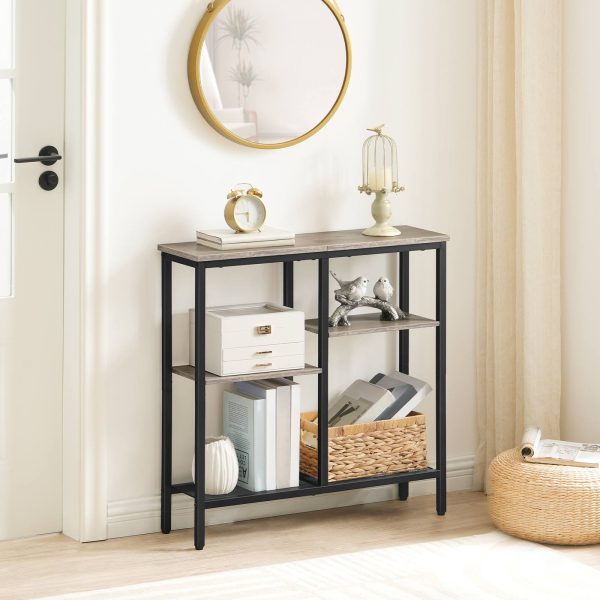 4-Tier Industrial Narrow Console Table with Metal Mesh Shelves: A Multi-Scenario Storage Furniture with Adjustable Feet, Greige and Black Finish