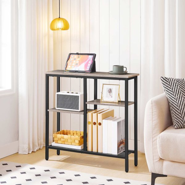 4-Tier Industrial Narrow Console Table with Metal Mesh Shelves: A Multi-Scenario Storage Furniture with Adjustable Feet, Greige and Black Finish