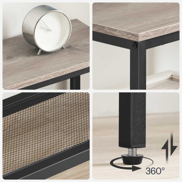 4-Tier Industrial Narrow Console Table with Metal Mesh Shelves: A Multi-Scenario Storage Furniture with Adjustable Feet, Greige and Black Finish