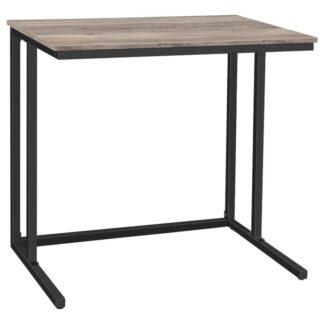 γραφείο υπολογιστή, Γραφείο γραφείου σχήματος C, Βιομηχανικό τραπέζι γραφής για μικρούς χώρους, σταθερή και εξοικονόμηση χώρου, ξύλινα έπιπλα έμφασης με μεταλλικό πλαίσιο, γκρι και μαύρο