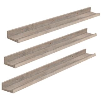 floating shelves, wall shelf set of 3, 35.4 inches hanging shelf with raised edge and invisible brackets, for bathroom, bedroom, kitchen, office, living room decor, greige