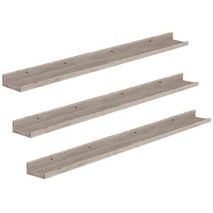 floating shelves, wall shelf set of 3, 35.4 inches hanging shelf with raised edge and invisible brackets, for bathroom, bedroom, kitchen, office, living room decor, greige