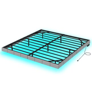 حجم سرير عائم حجم الملك, منجد منصة سرير إطار سرير حجم الملك مع محطة الشحن ومصابيح LED, الملك المعدني الحديث عائم إطار السرير, لا حاجة إلى بوكس ​​سبرينغز, رمادي