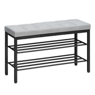 مقعد الأحذية, مقعد تخزين للمدخل مع وسادة, رف الأحذية للمدخل, 29.5" ل x 12" ث × 18.1" ح, رف أحذية مع مقعد, لغرفة المعيشة, غرفة نوم, المدخل, مدخل, رمادي وسوداء